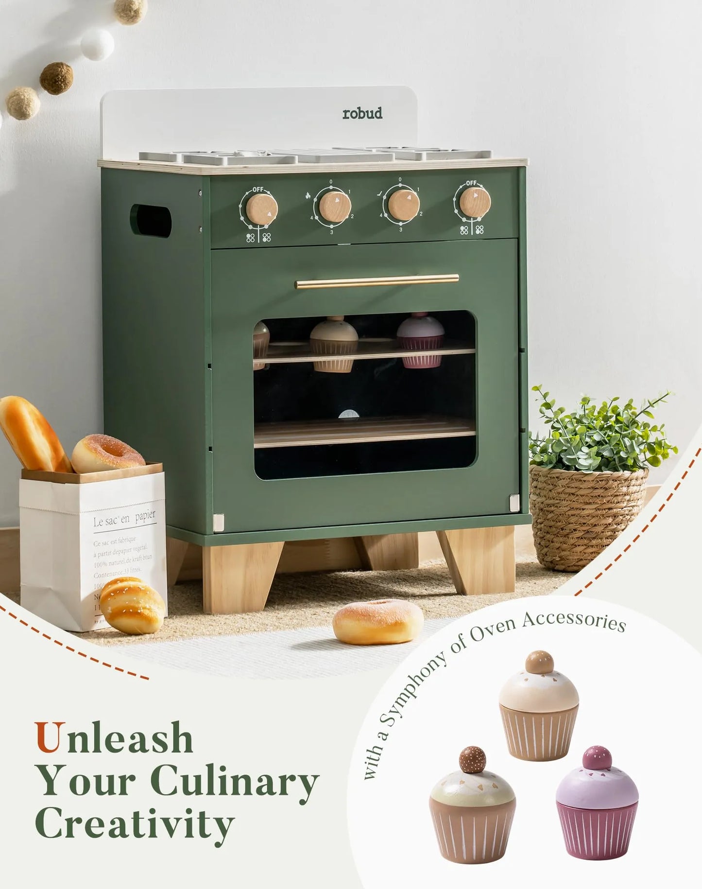 ROBUD Wooden Kids Kitchen Playset Series - Vintage Green