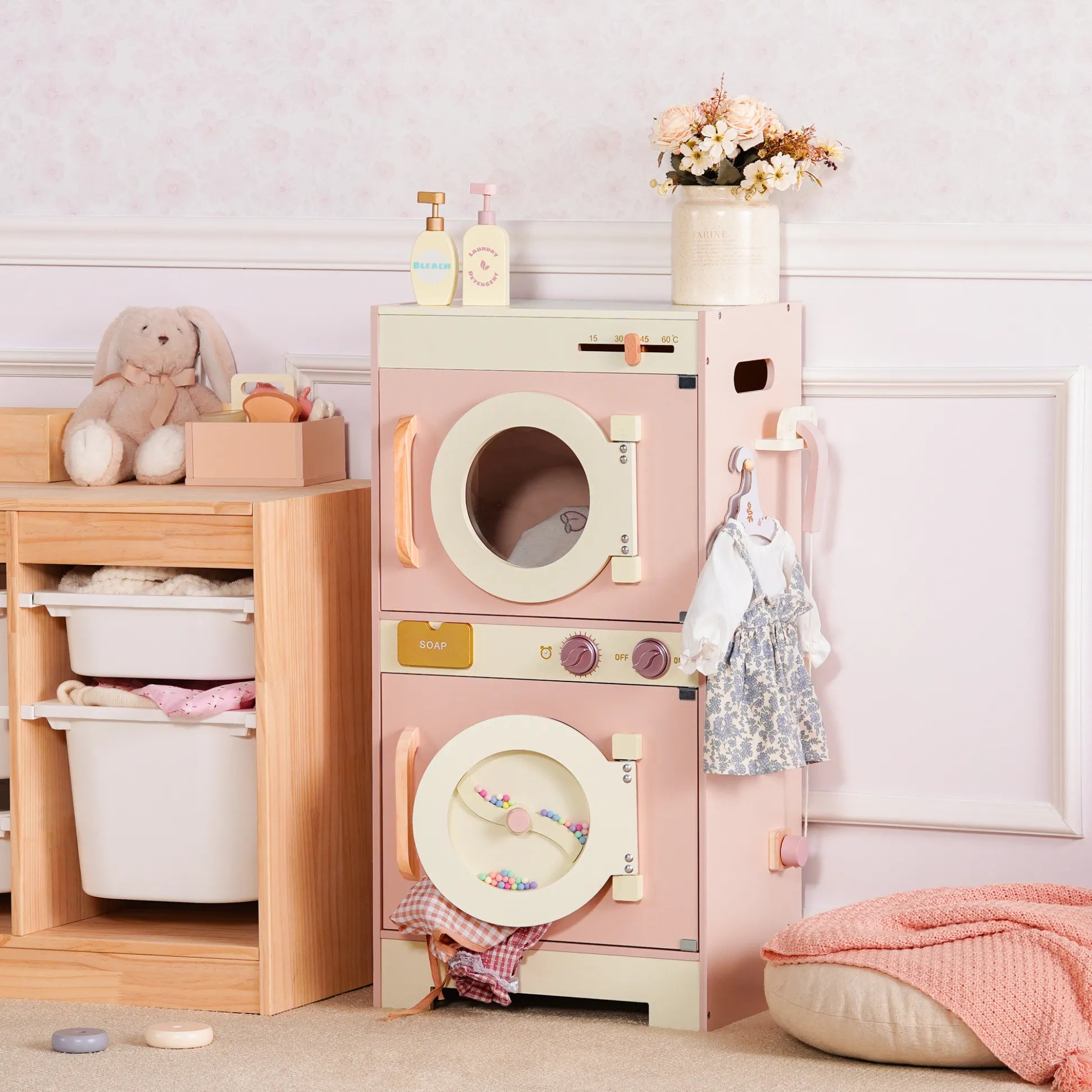 ROBUD wooden toy washing machine with accessories