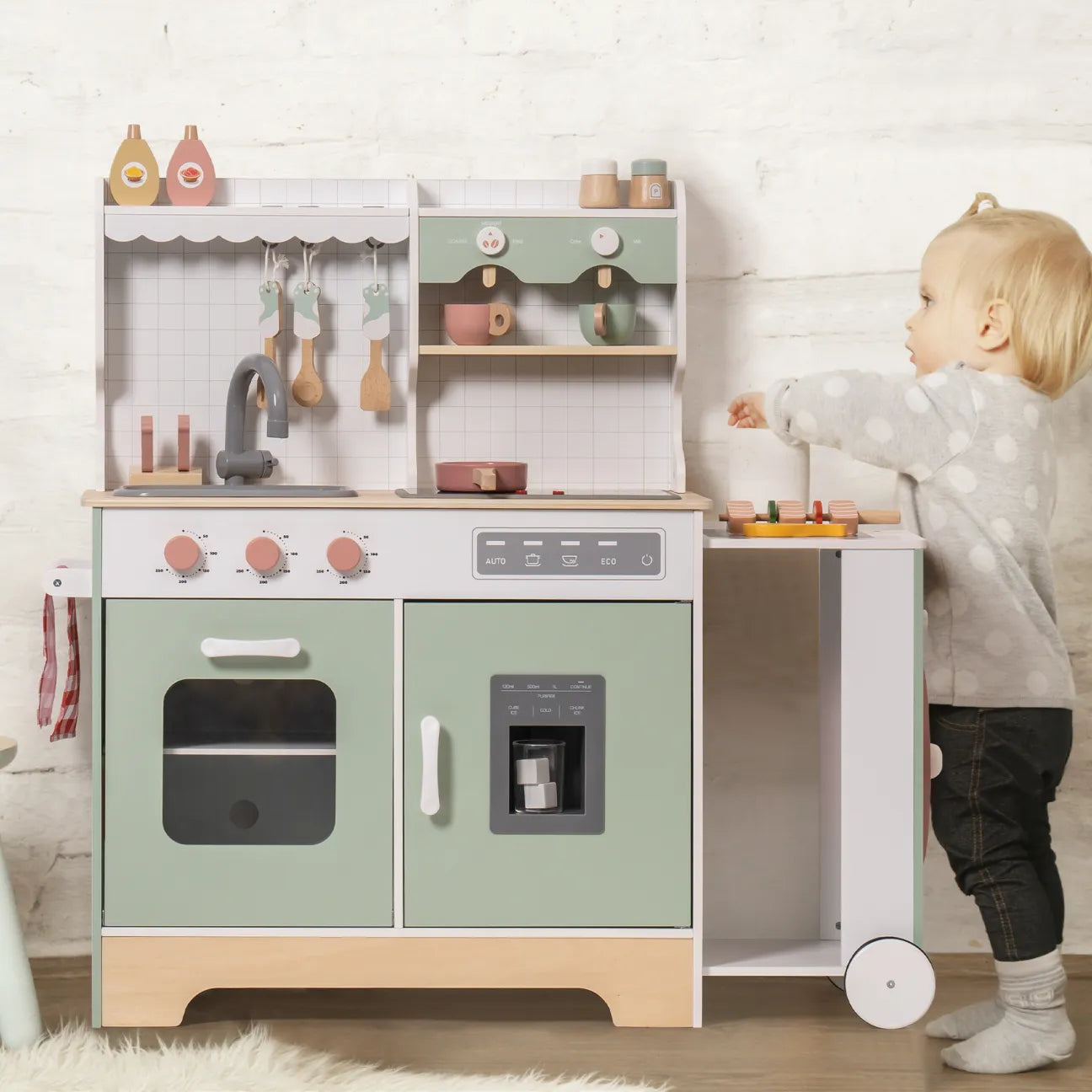ROBUD - Wooden play kitchen with expandable grill section and dishwasher.  