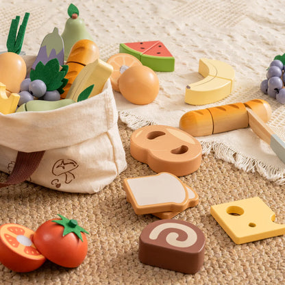 ROBUD Wooden Cutting Food Playset 4-in-1