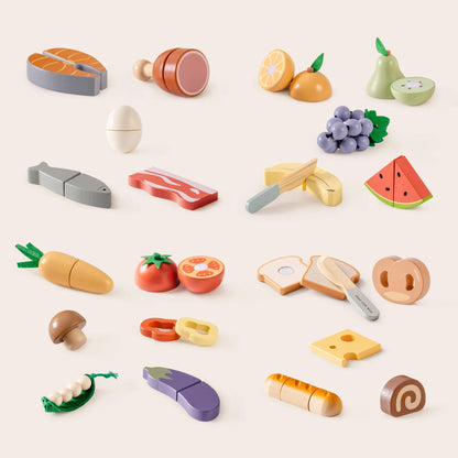 ROBUD Wooden Cutting Food Playset 4-in-1