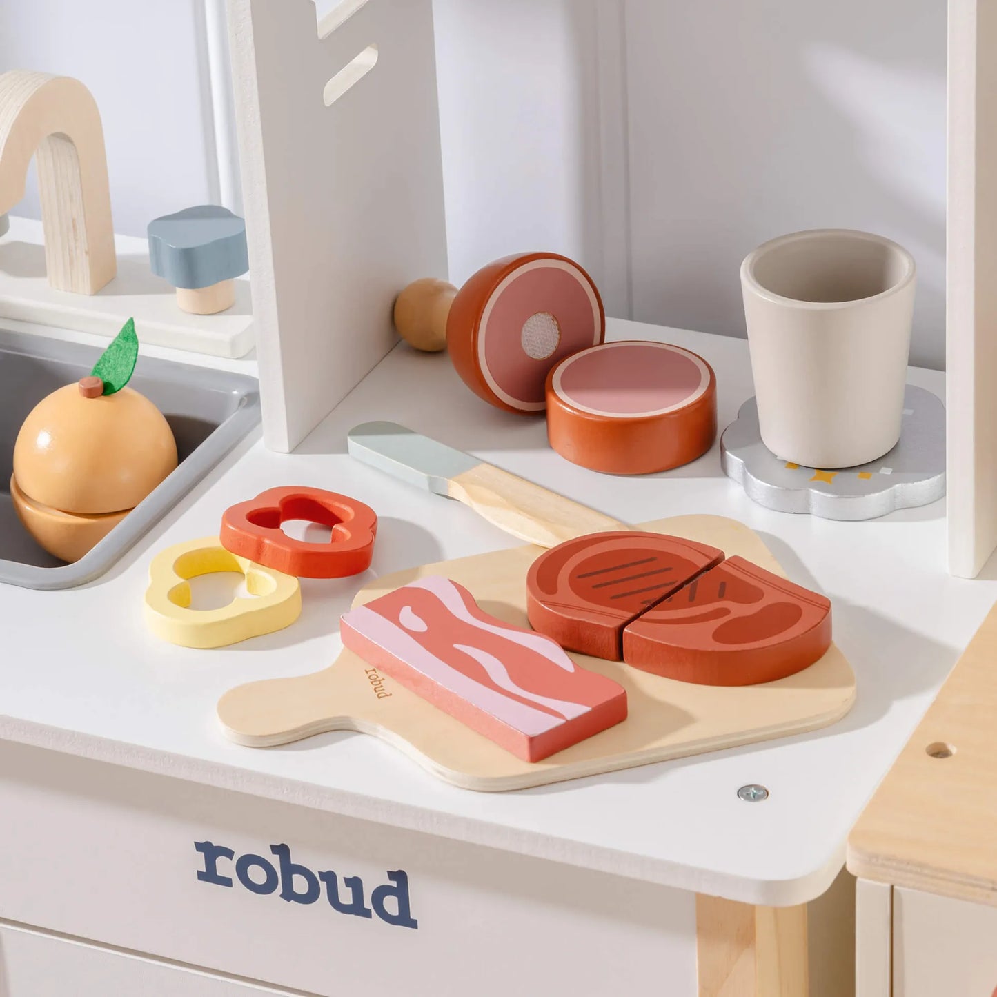 ROBUD Wooden Cutting Food Playset 4-in-1