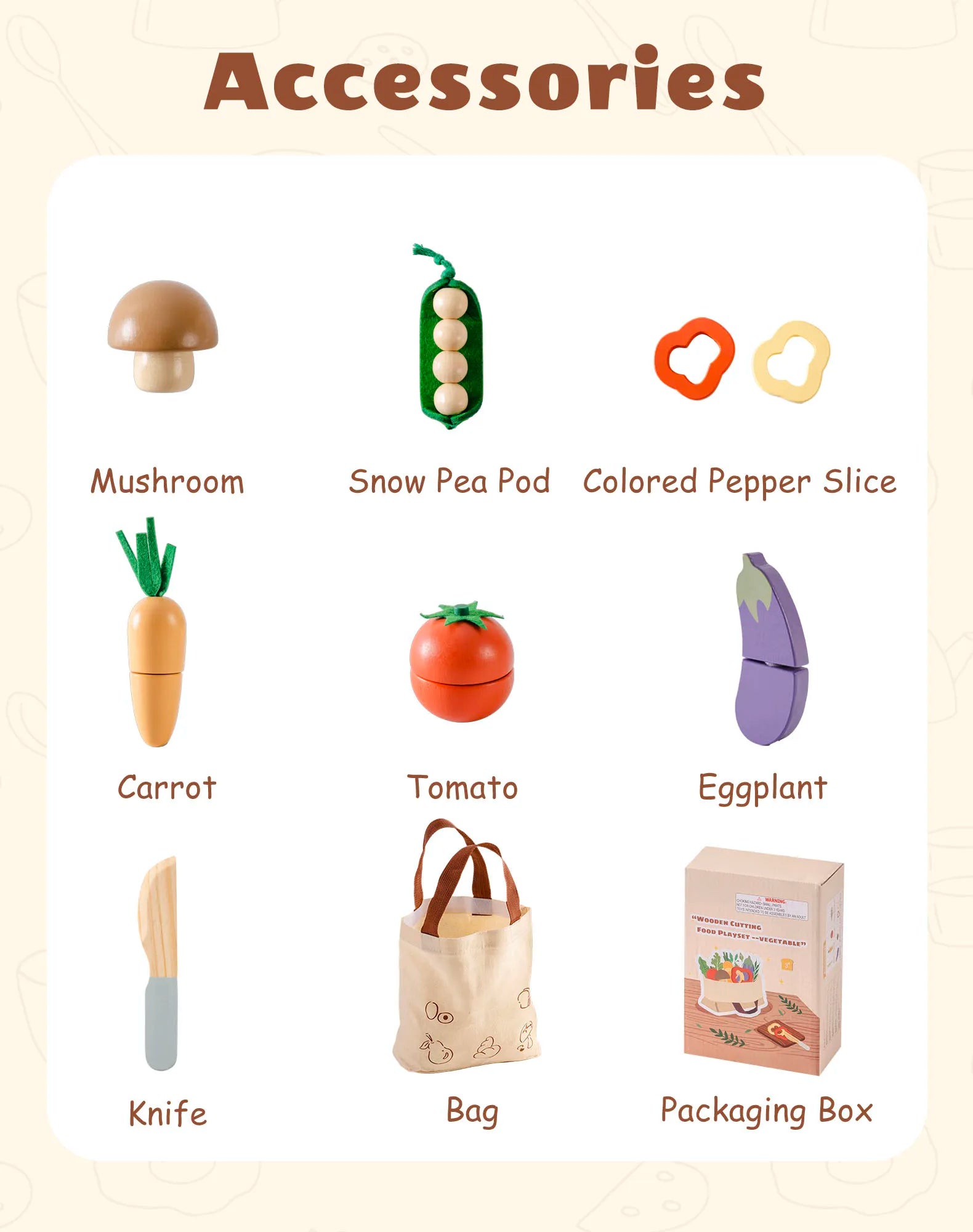 ROBUD sliceable play wooden food set with carrying bag - vegetables 