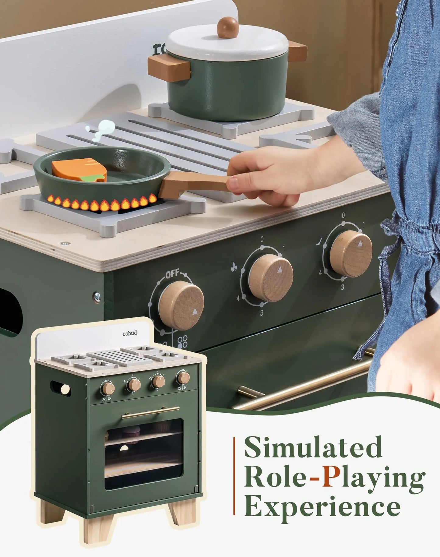 ROBUD Wooden Kids Kitchen Playset Series - Vintage Green