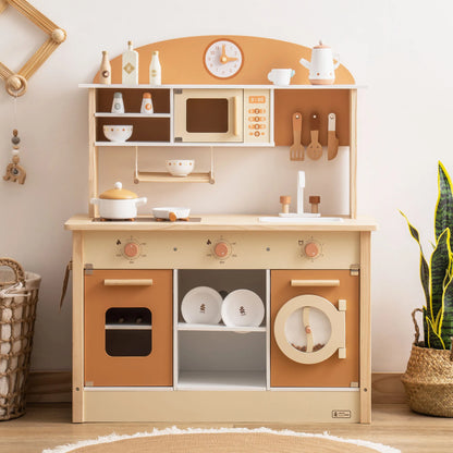 ROBUD pink wooden toy kitchen with accessories