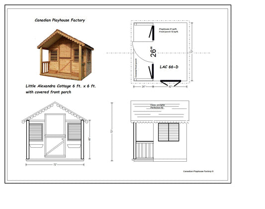 Canadian Playhouse Factory - DIY Little Alexandra Cottage 6ft x 6ft  With Covered Front Porch