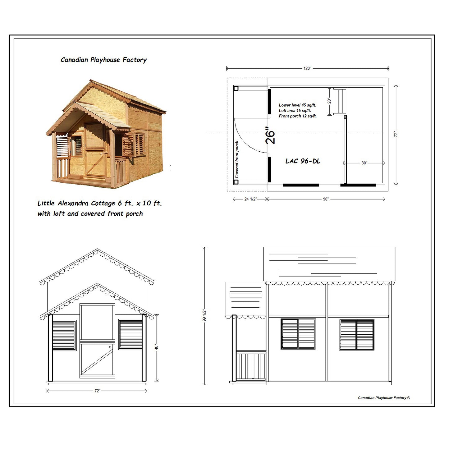 Canadian Playhouse Factory - DIY Little Alexandra Cottage With Loft and Covered Front Porch