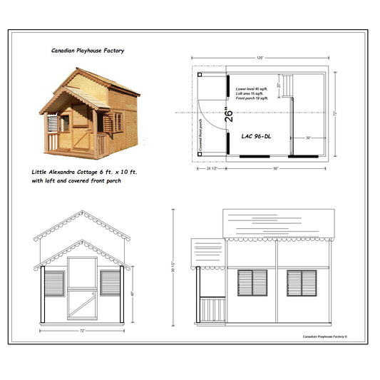 Canadian Playhouse Factory - DIY Little Alexandra Cottage With Loft and Covered Front Porch