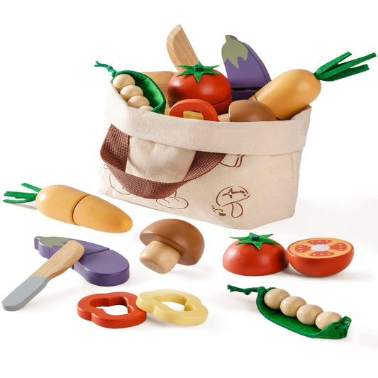 ROBUD sliceable play wooden food set with carrying bag - vegetables 