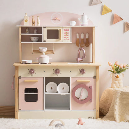 ROBUD pink wooden toy kitchen with accessories